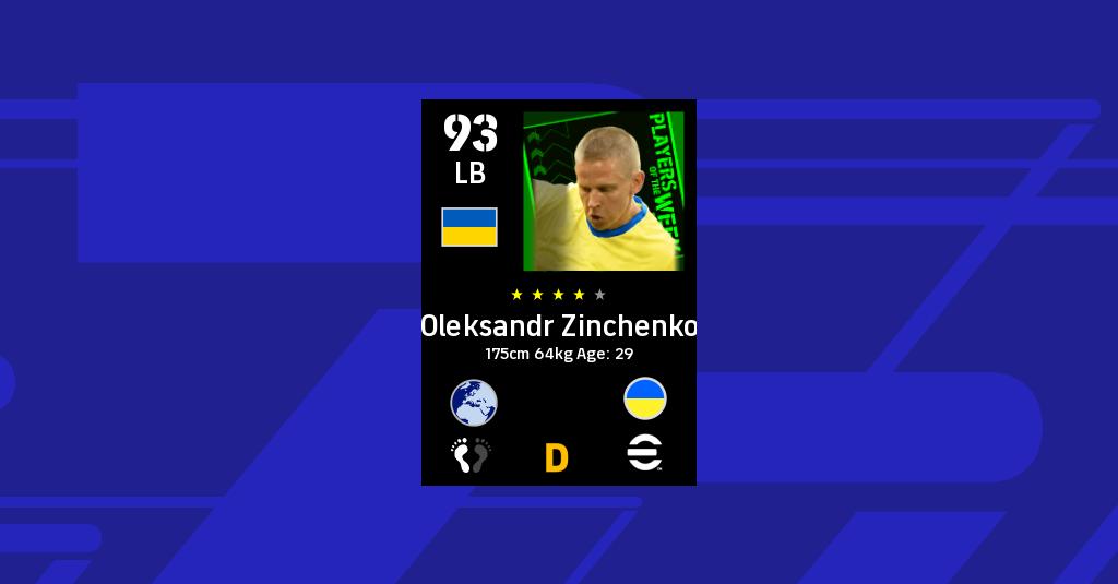 Olexandr Zinchenko eFootball 2022 Stats